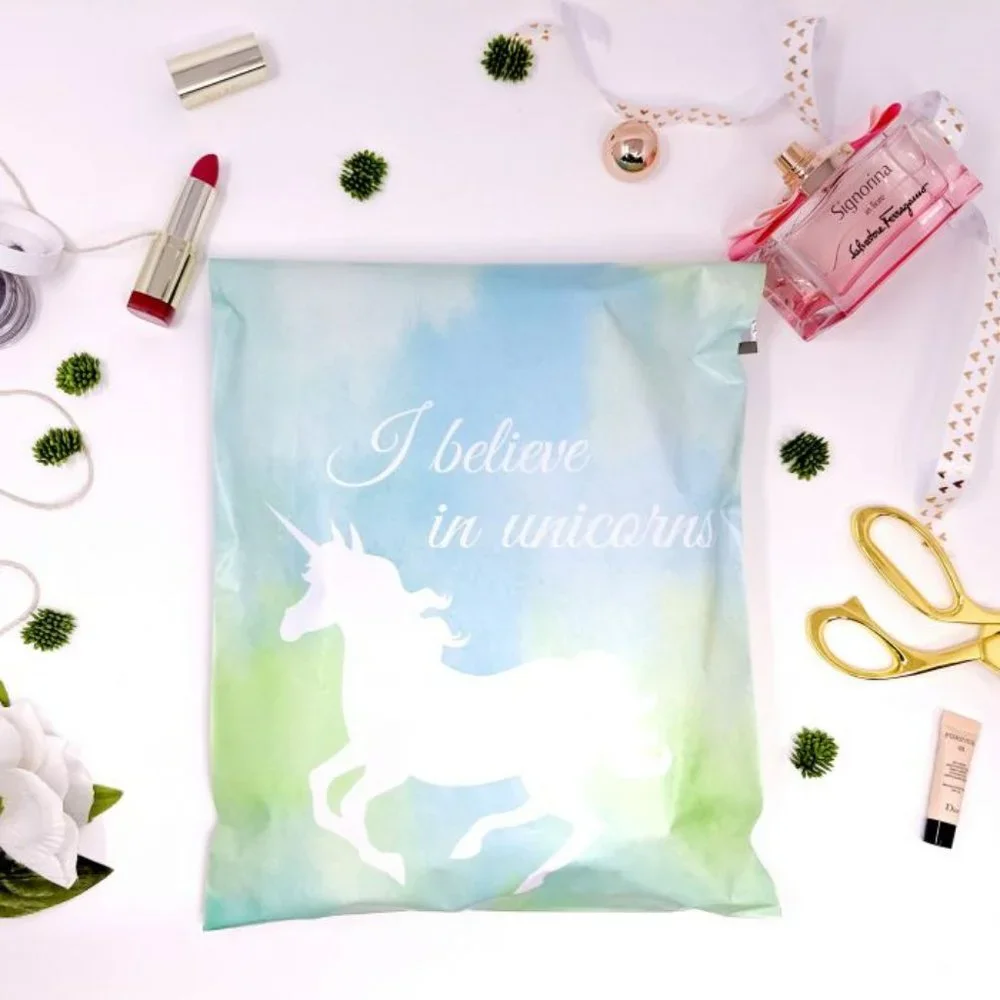 20 Pcs Blue/Green Unicorn Poly Mailers 10